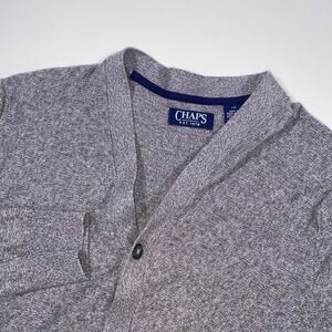 Chaps Mens Shawl Collar Cardigan‎ Sweater Heather Gray L G Button Front Pockets